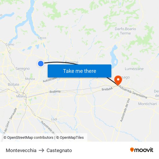 Montevecchia to Castegnato map