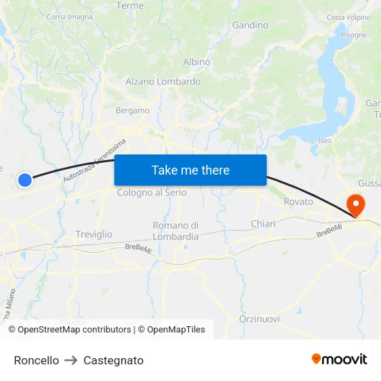 Roncello to Castegnato map