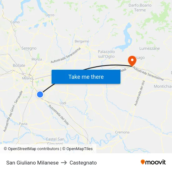 San Giuliano Milanese to Castegnato map