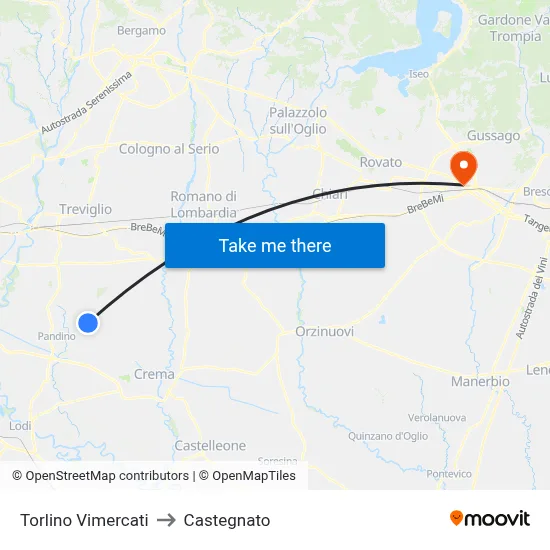 Torlino Vimercati to Castegnato map