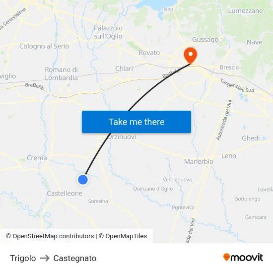 Trigolo to Castegnato map