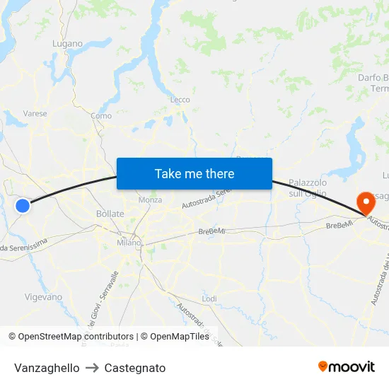 Vanzaghello to Castegnato map