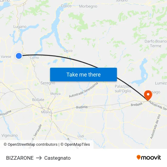 Bizzarone to Castegnato map