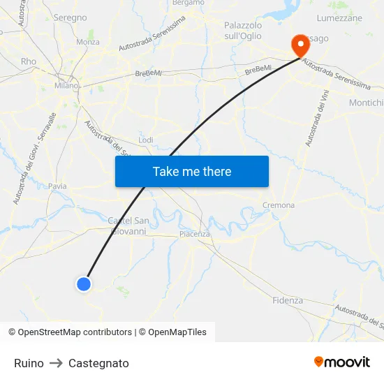 Ruino to Castegnato map