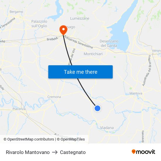 Rivarolo Mantovano to Castegnato map