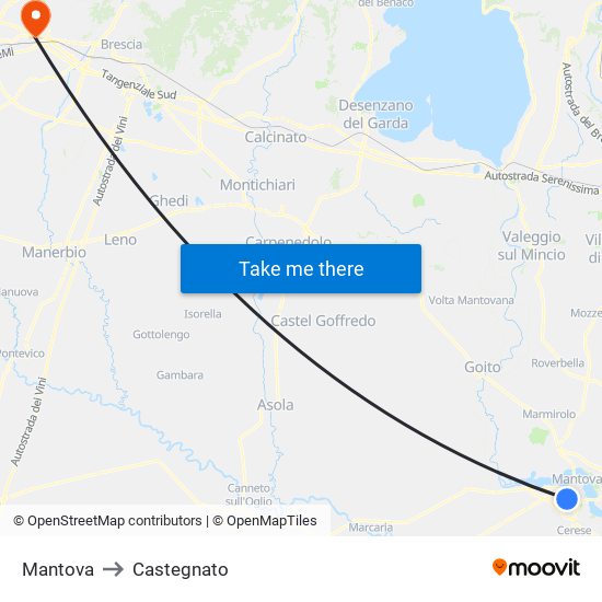 Mantova to Castegnato map