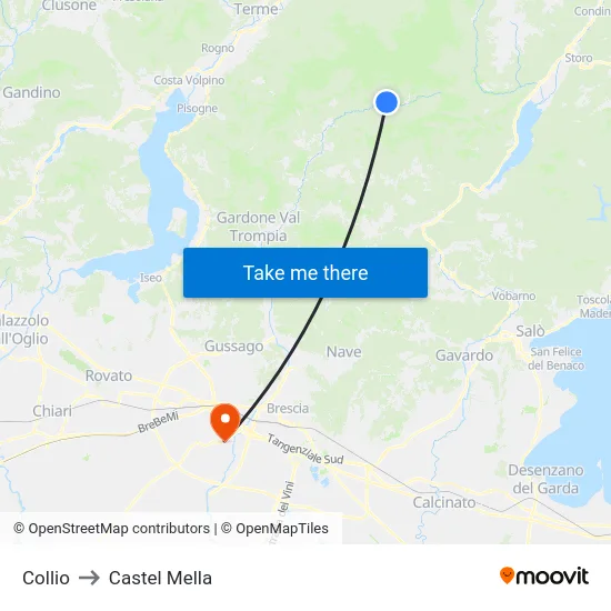 Collio to Castel Mella map