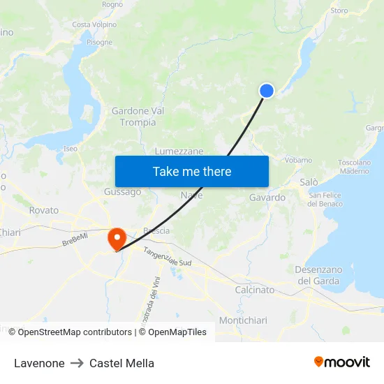 Lavenone to Castel Mella map