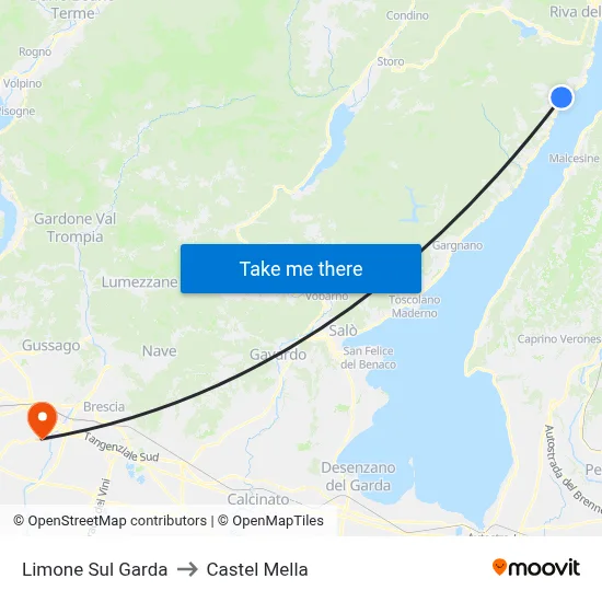Limone Sul Garda to Castel Mella map