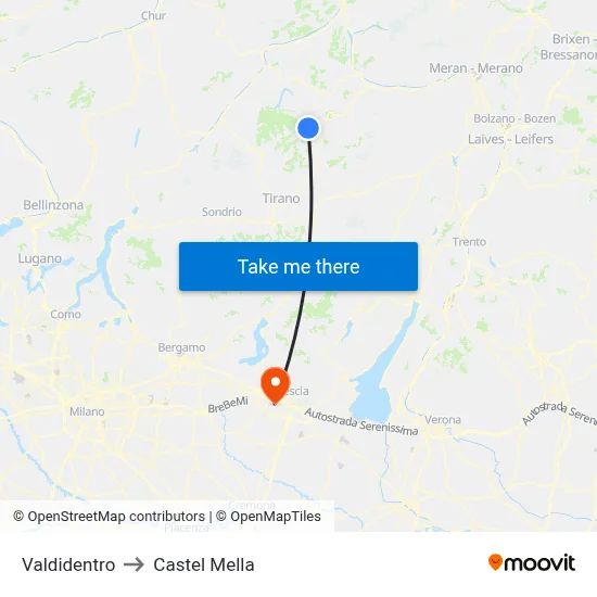 Valdidentro to Castel Mella map
