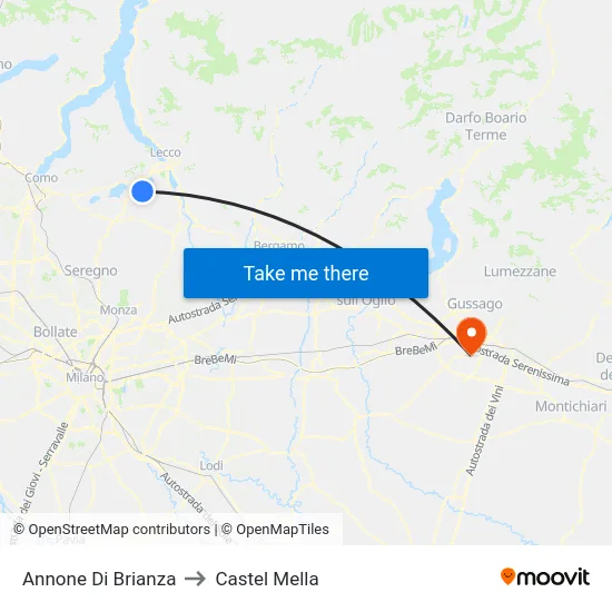 Annone Di Brianza to Castel Mella map