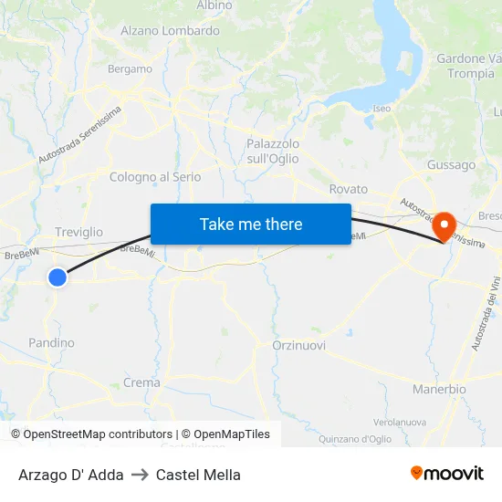 Arzago d'Adda to Castel Mella map
