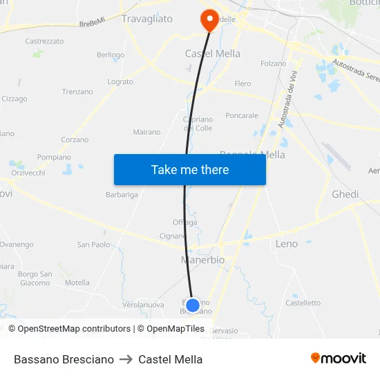 Bassano Bresciano to Castel Mella map