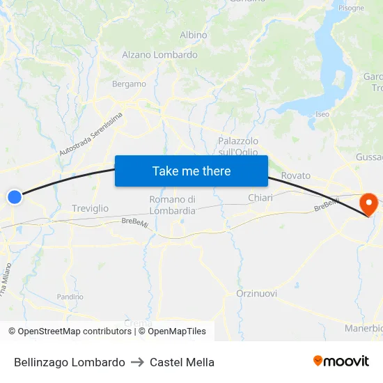 Bellinzago Lombardo to Castel Mella map