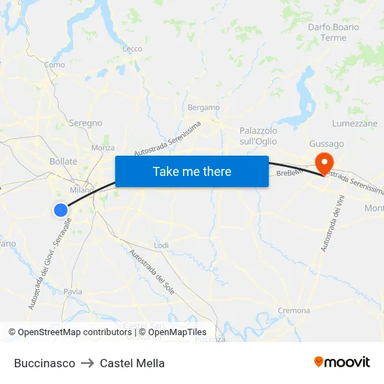 Buccinasco to Castel Mella map