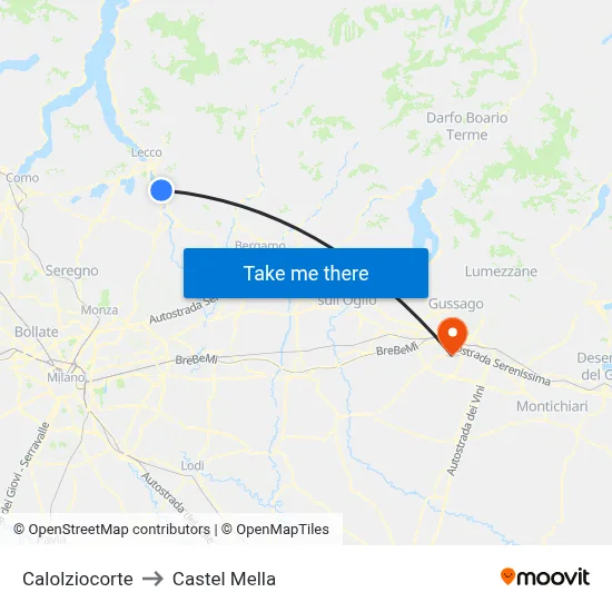 Calolziocorte to Castel Mella map