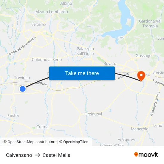 Calvenzano to Castel Mella map