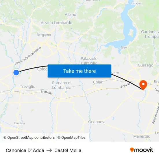 Canonica d'Adda to Castel Mella map