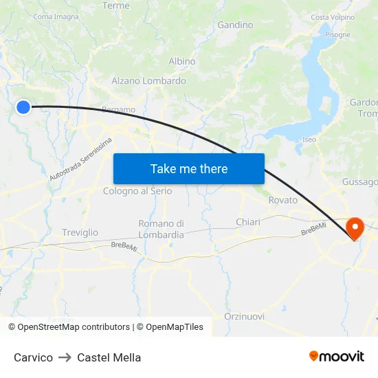 Carvico to Castel Mella map