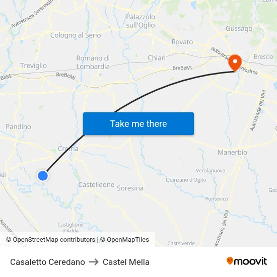 Casaletto Ceredano to Castel Mella map
