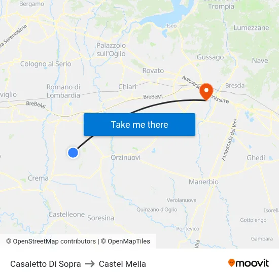 Casaletto di Sopra to Castel Mella map