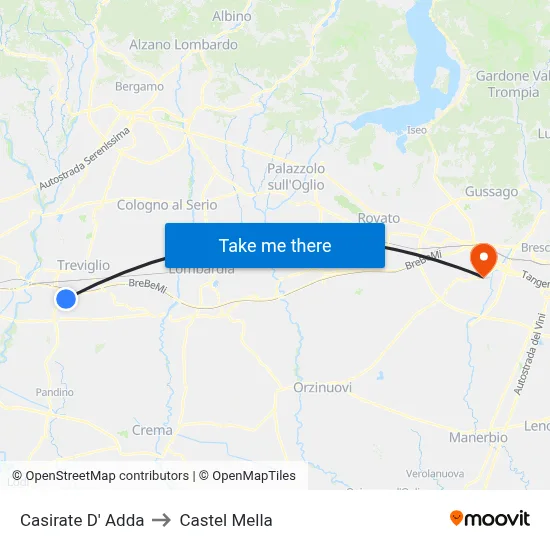 Casirate D' Adda to Castel Mella map