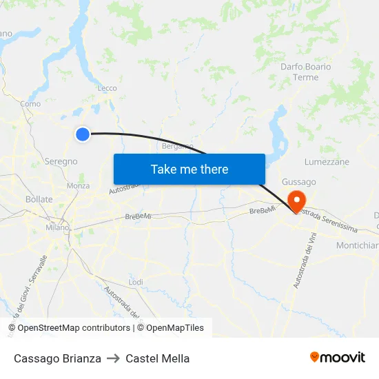 Cassago Brianza to Castel Mella map