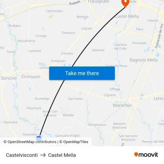 Castelvisconti to Castel Mella map
