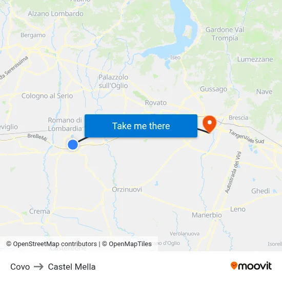 Covo to Castel Mella map