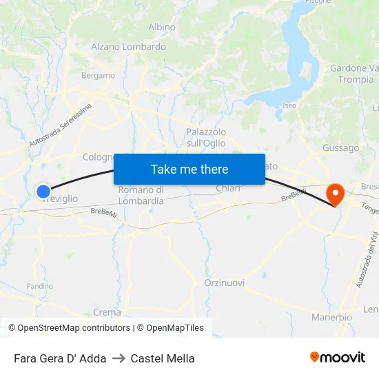 Fara Gera D' Adda to Castel Mella map