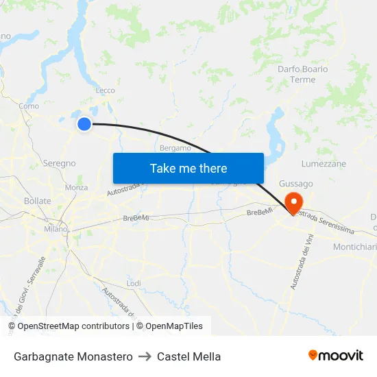 Garbagnate Monastero to Castel Mella map