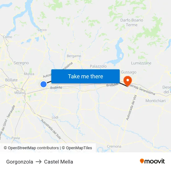 Gorgonzola to Castel Mella map