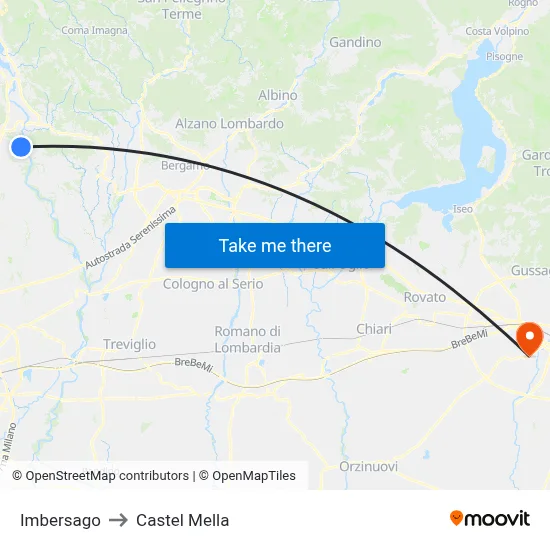 Imbersago to Castel Mella map