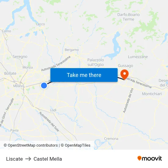 Liscate to Castel Mella map