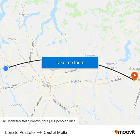 Lonate Pozzolo to Castel Mella map