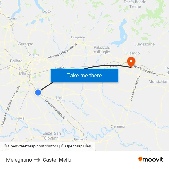 Melegnano to Castel Mella map