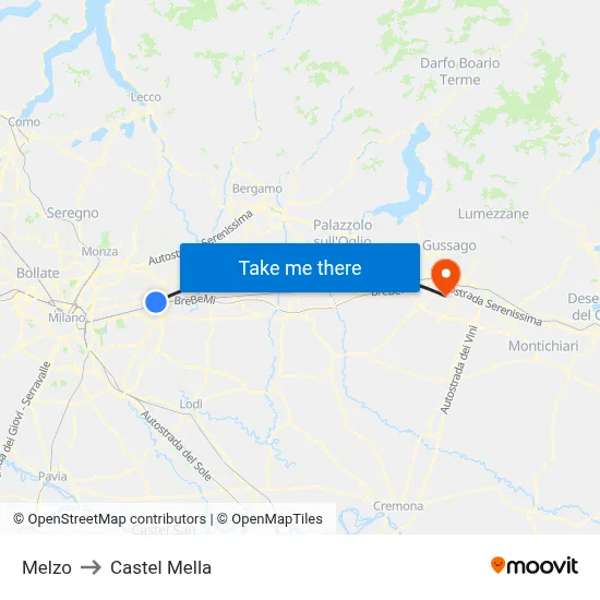 Melzo to Castel Mella map