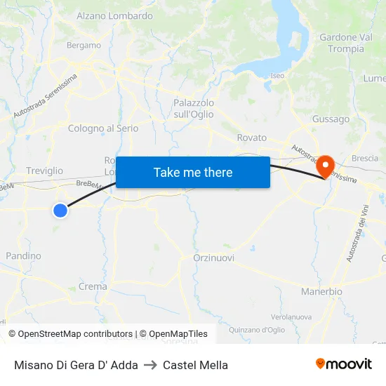 Misano di Gera d'Adda to Castel Mella map