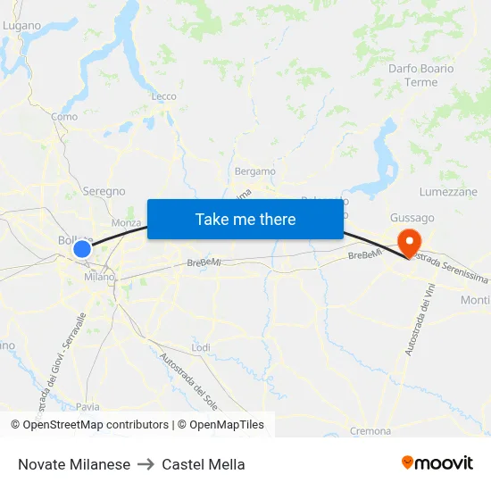 Novate Milanese to Castel Mella map