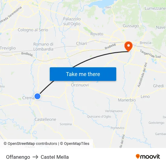 Offanengo to Castel Mella map