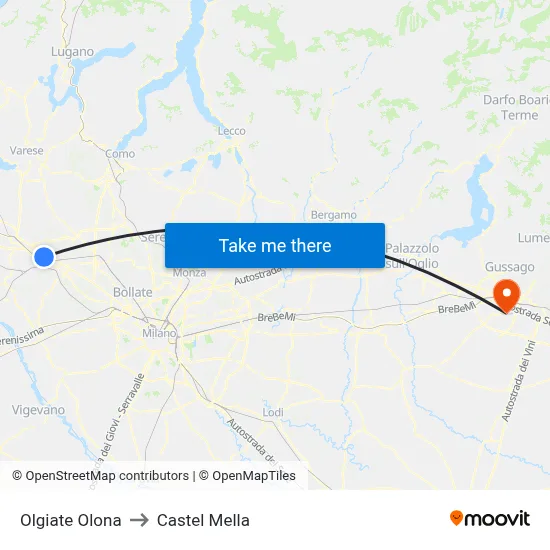 Olgiate Olona to Castel Mella map