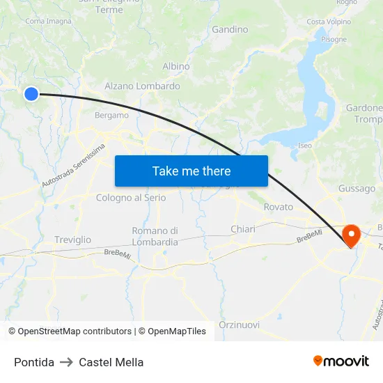 Pontida to Castel Mella map