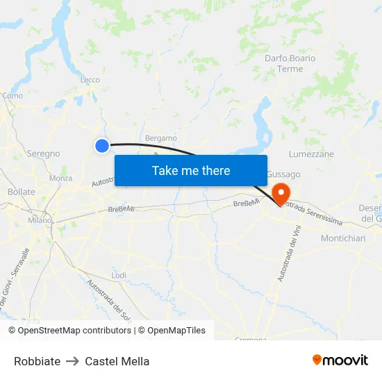 Robbiate to Castel Mella map