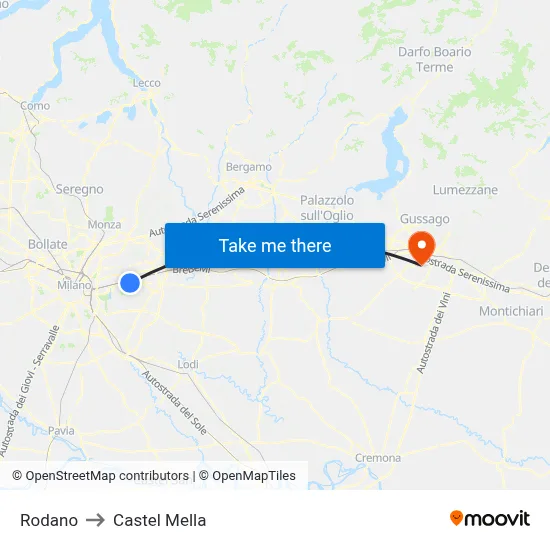Rodano to Castel Mella map