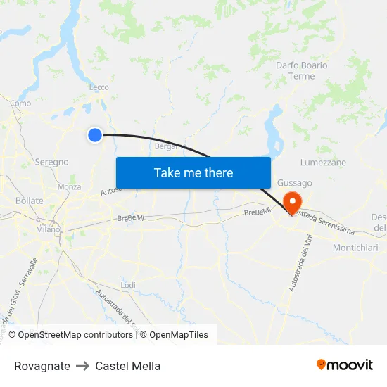 Rovagnate to Castel Mella map