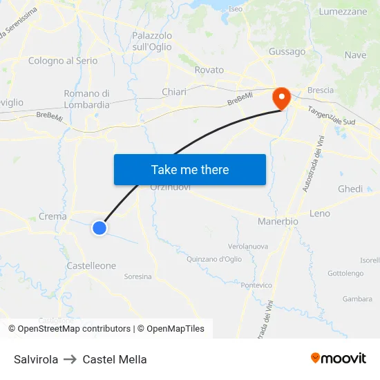 Salvirola to Castel Mella map