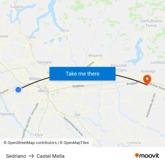 Sedriano to Castel Mella map