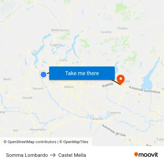 Somma Lombardo to Castel Mella map