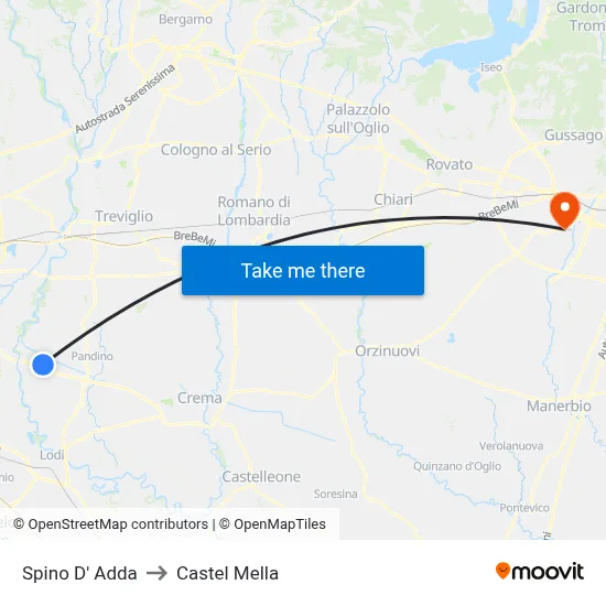 Spino D' Adda to Castel Mella map