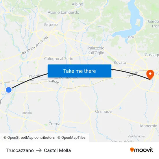 Truccazzano to Castel Mella map